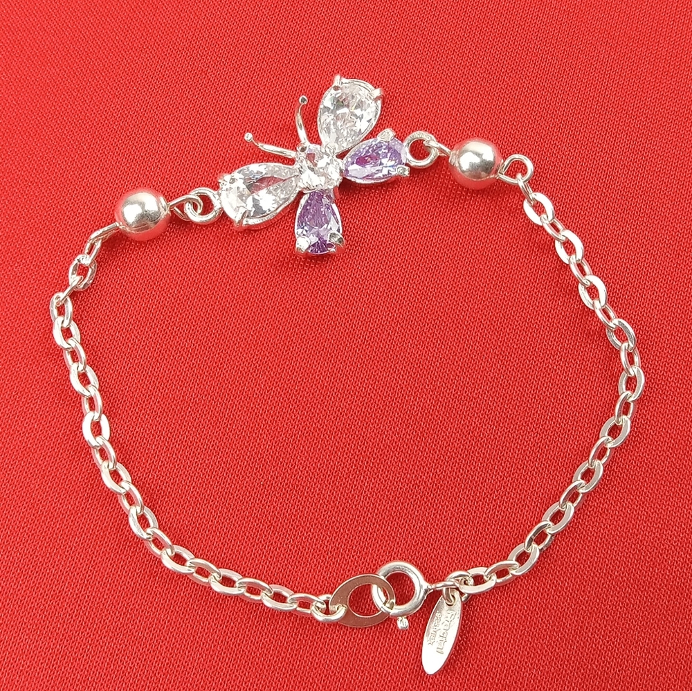 Sterling‎ Silver Butterfly Charm 925  Ladys Bracelet Women Fancy Elegant Gift